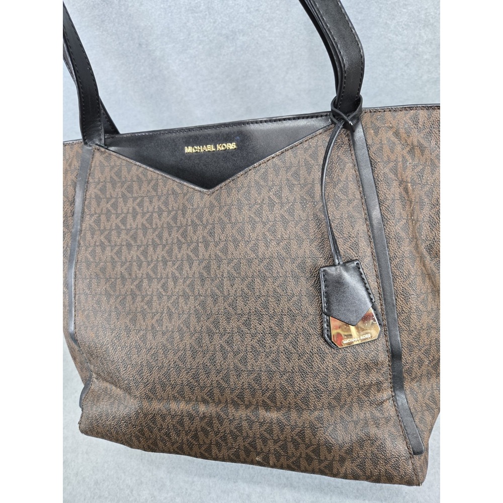 Michael Kors XL Whitney Brown Signature Tote Bag MK Logo Designer Handbag - Picture 5 of 15
